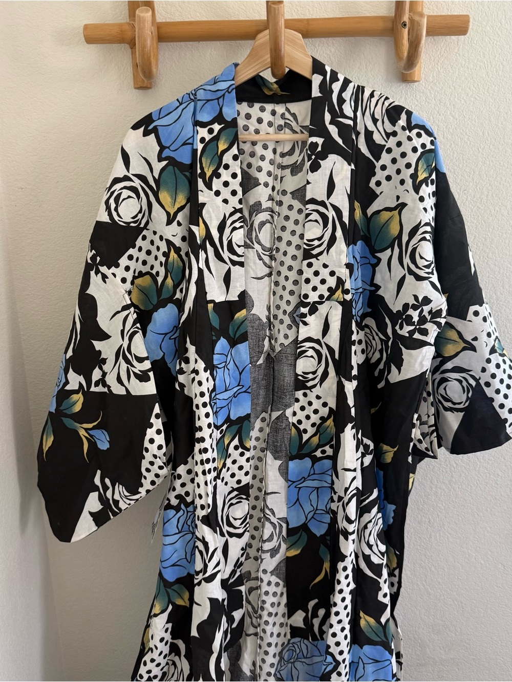 Yukata kimono floral polka dot boho maxi statement duster open front one size